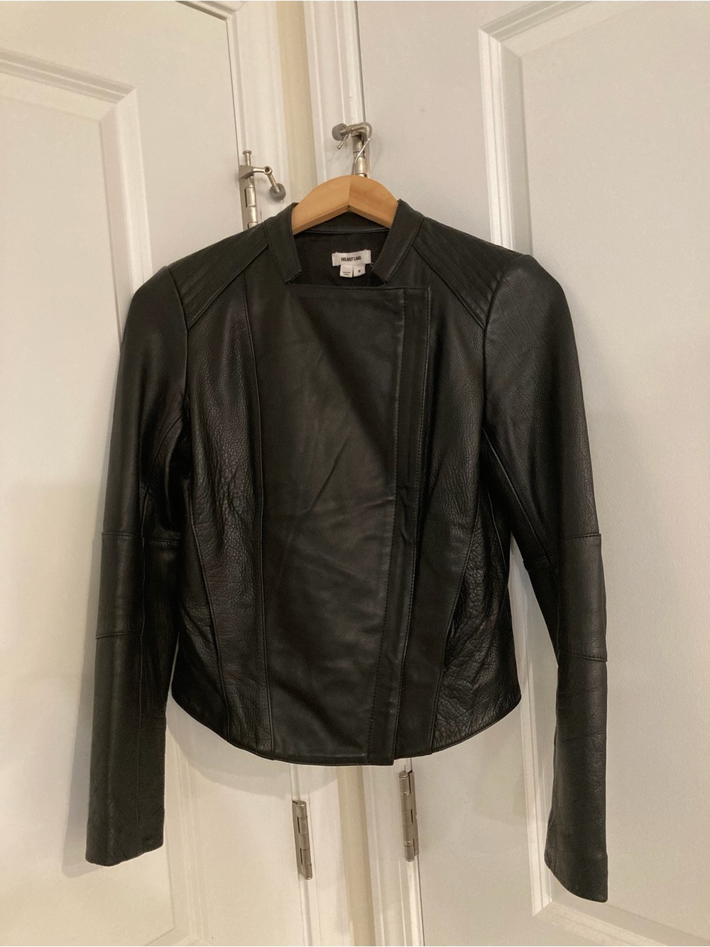 Helmut Lang Black Lamb Leather Asymmetrical Moto Jacket - Size S